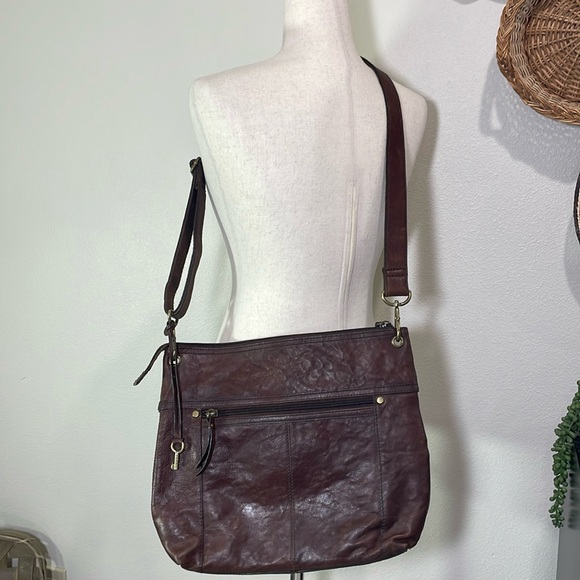 Vintage Fossil Sasha Brown Genuine Distressed Leather Bag Purse Crossbody ZB2987 - Picture 2 of 16